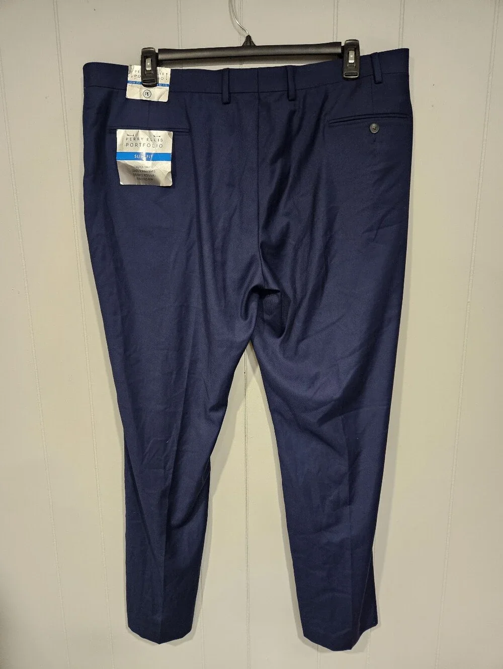 Perry Ellis Portfolio Dress Pants Mens 42x32 Navy Blue Slim Fit Stretch NWT